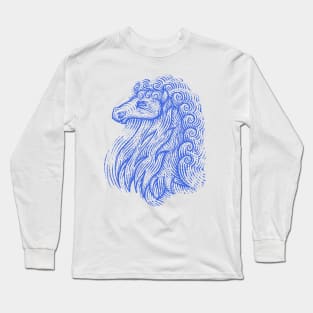 Side Profile of a Horse Head with Curly Hair Hand Drawn Illustration Long Sleeve T-Shirt